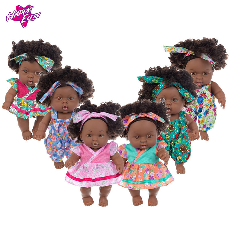 Simulation Soothing Baby Doll African Black Baby Cute Curly Black Baby Baby 20cm Vinyl Baby Toy