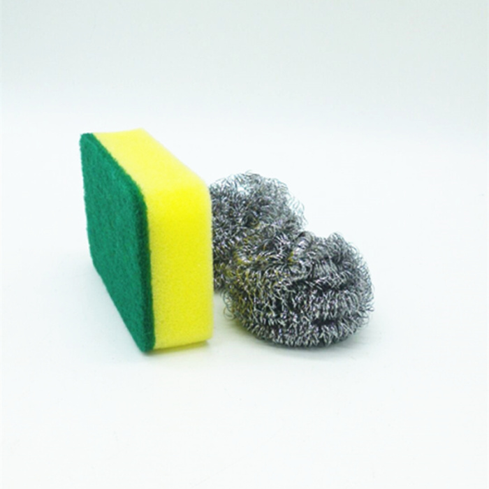 Sponge dish cloth + 2 steel ball washing dish brush pot brush combination of three sets of cleaning utensils