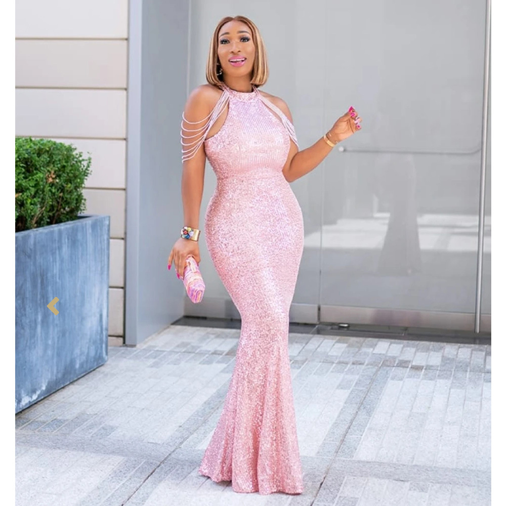 European And American African Women 'S Wear Quality Dress High Elasticity Sequin Fishtail Dress Source Factory In Stock European And American African Women 'S Wear Quality Dress High Elasticity Sequin Fishtail Dress Source Factory In Stock