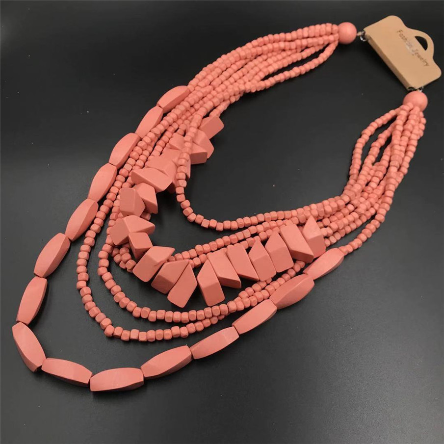 Amazon Hot Wooden Multi-Layer Beaded Long Necklace Women's Bohemian African Style Necklace Sweater Chain Amazon Hot Wooden Multi-Layer Beaded Long Necklace Women's Bohemian African Style Necklace Sweater Chain