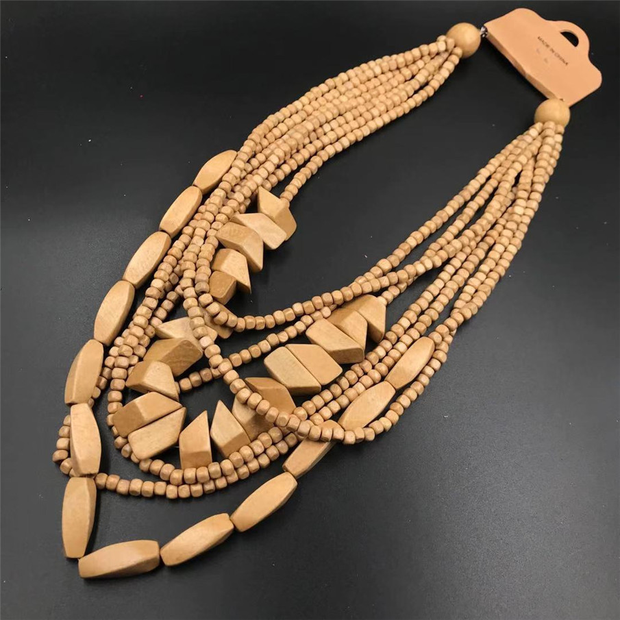 Amazon Hot Wooden Multi-Layer Beaded Long Necklace Women's Bohemian African Style Necklace Sweater Chain Amazon Hot Wooden Multi-Layer Beaded Long Necklace Women's Bohemian African Style Necklace Sweater Chain