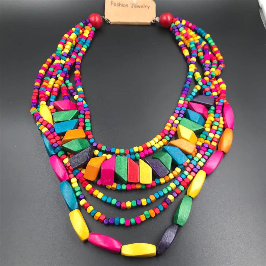 Amazon Hot Wooden Multi-Layer Beaded Long Necklace Women's Bohemian African Style Necklace Sweater Chain Amazon Hot Wooden Multi-Layer Beaded Long Necklace Women's Bohemian African Style Necklace Sweater Chain