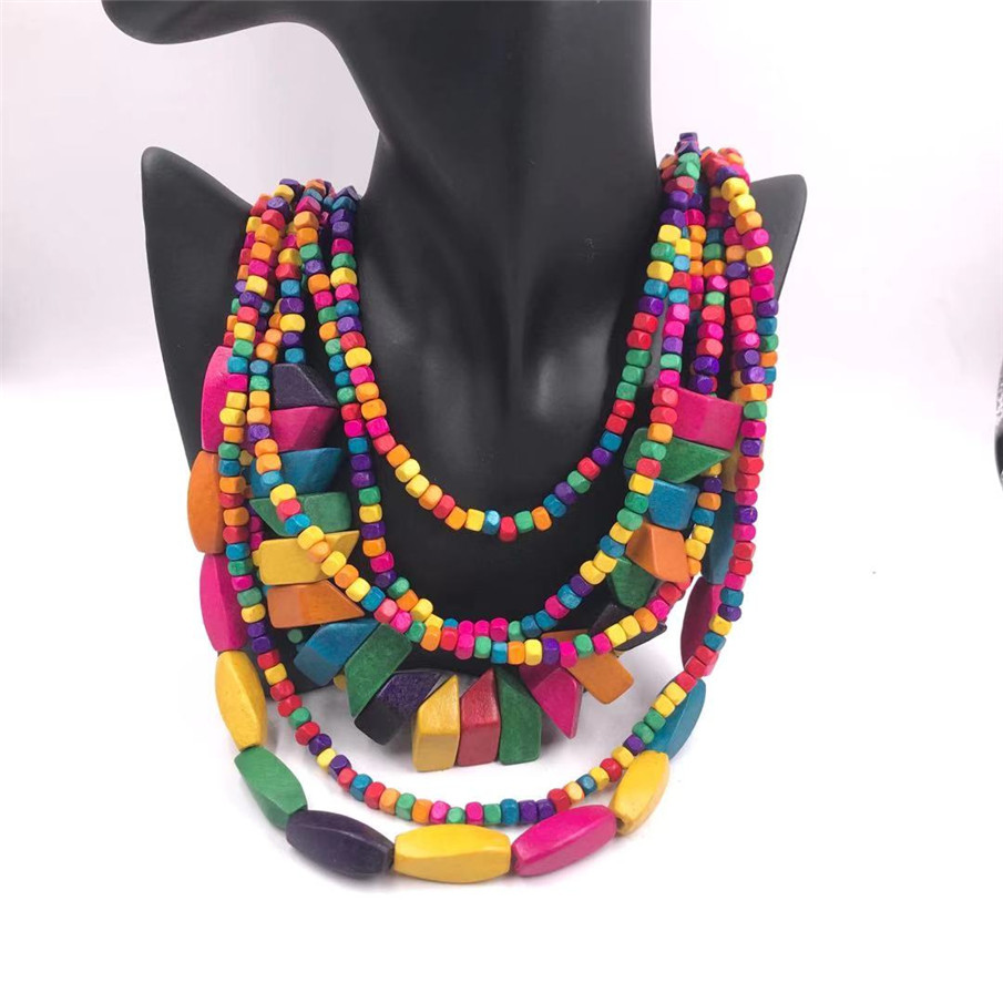 Amazon Hot Wooden Multi-Layer Beaded Long Necklace Women's Bohemian African Style Necklace Sweater Chain Amazon Hot Wooden Multi-Layer Beaded Long Necklace Women's Bohemian African Style Necklace Sweater Chain
