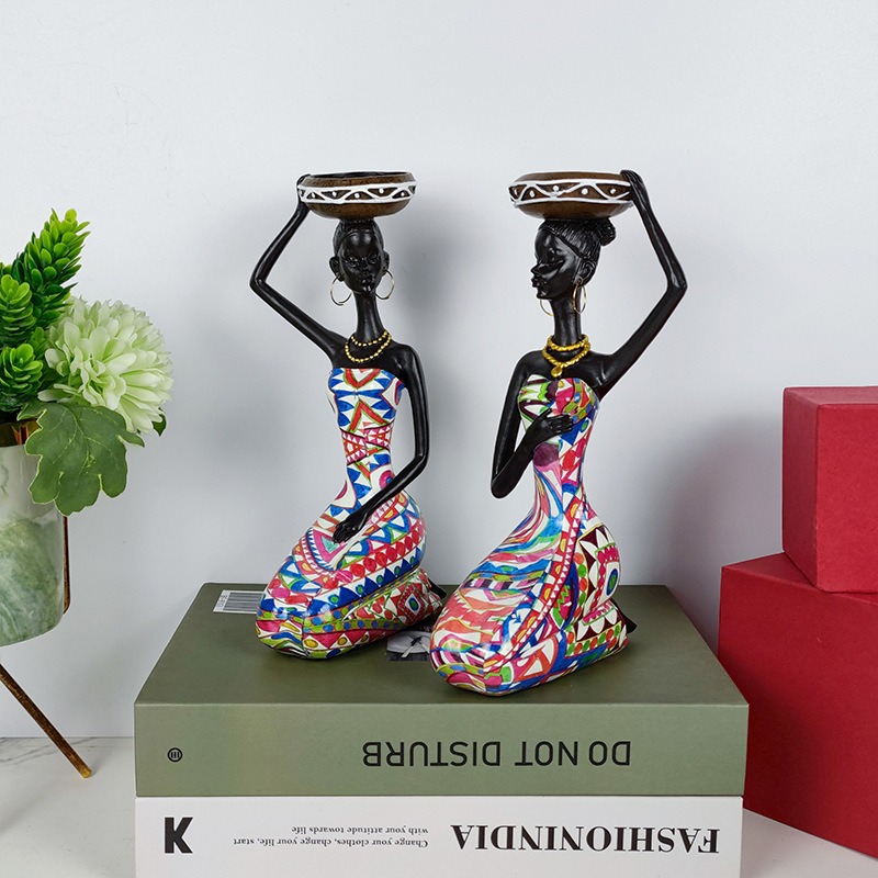 Creative African Black Candlestick Decoration Home Living Room Retro Humanoid Candlestick Decoration Resin Crafts Wholesale