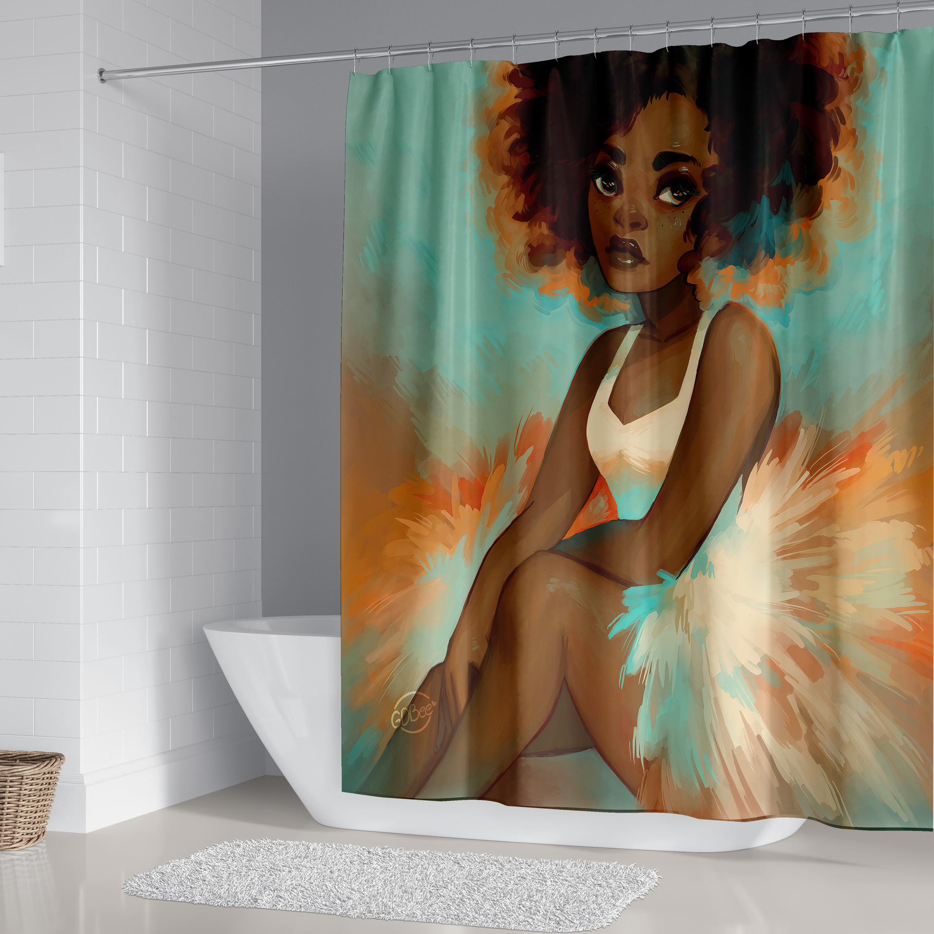 Cross-Border Supply 3D Digital Printing Light Green African Women's Head Series Waterproof Shower Curtain Polyester Four-Piece Suit Cross-Border Supply 3D Digital Printing Light Green African Women's Head Series Waterproof Shower Curtain Polyester Four-Piece Suit
