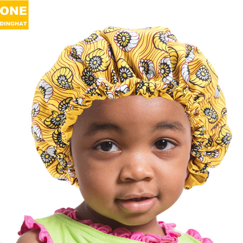 Amazon New Supply Children&#039;s Satin Nightcap African Batik Printing Double Layer round Cap Elastic Adjustable Buckle