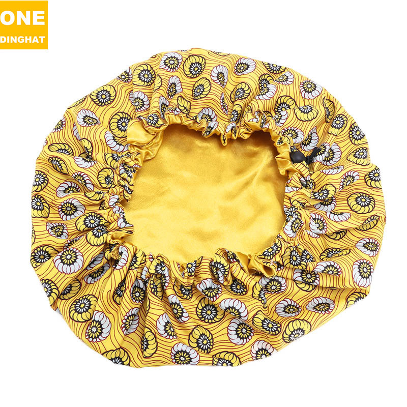 Amazon New Supply Children&#039;s Satin Nightcap African Batik Printing Double Layer round Cap Elastic Adjustable Buckle