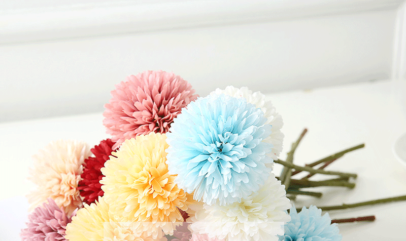 Artificial Flower Ball Chrysanthemum Dandelion Single African Table Tennis Chrysanthemum Home Living Room Decoration Raw Silk Potted Flower Arrangement