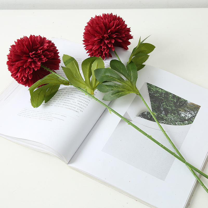 Artificial Flower Ball Chrysanthemum Dandelion Single African Table Tennis Chrysanthemum Home Living Room Decoration Raw Silk Potted Flower Arrangement