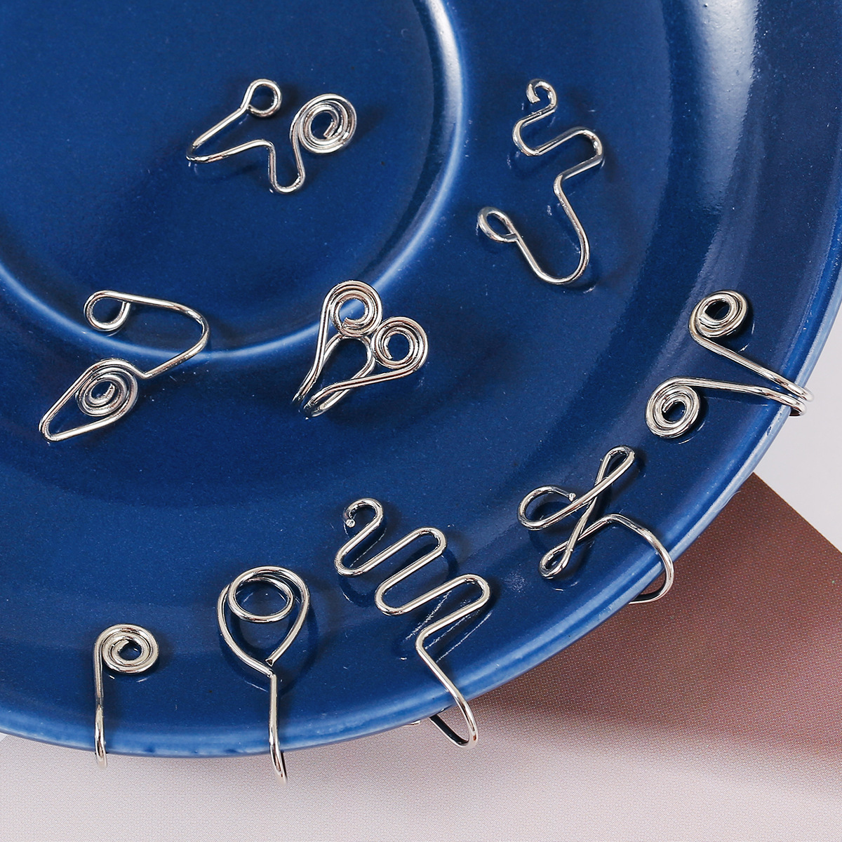 Europe and America Cross Border African Personalized Nose Pad Earless Earrings Women's Retro Handmade Circle Nose Ring Fake Nose Stud 12-Piece Set