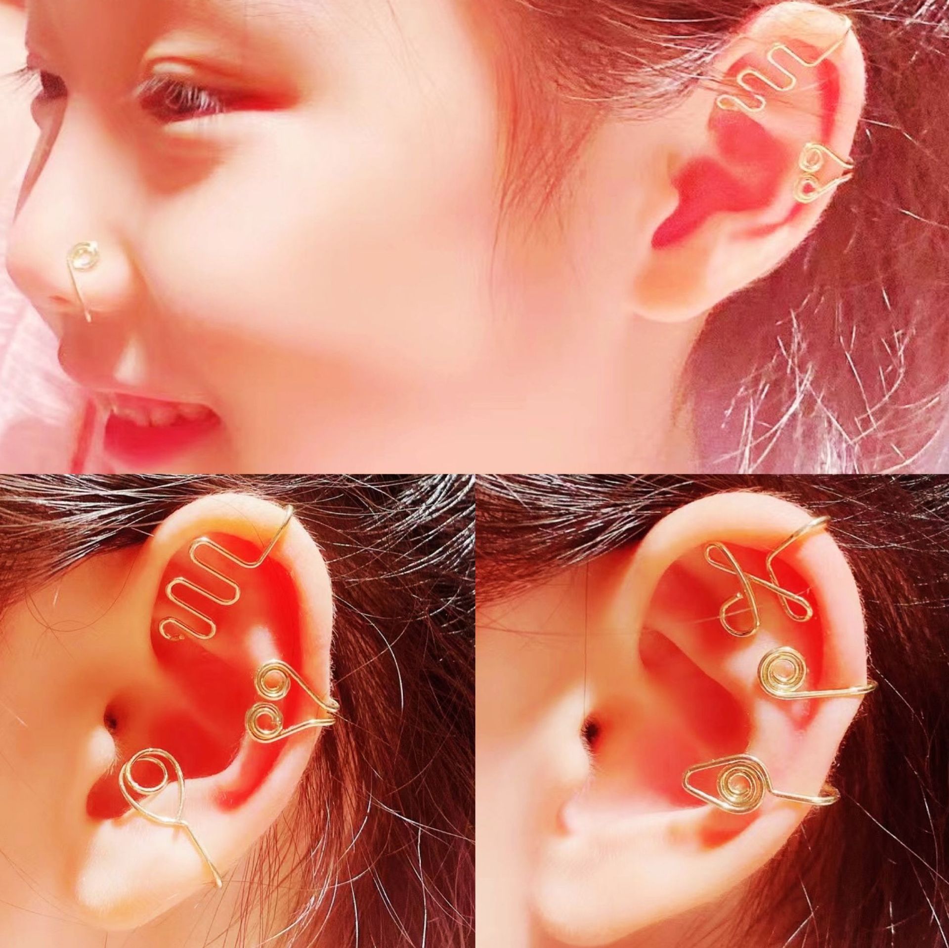 Europe and America Cross Border African Personalized Nose Pad Earless Earrings Women's Retro Handmade Circle Nose Ring Fake Nose Stud 12-Piece Set