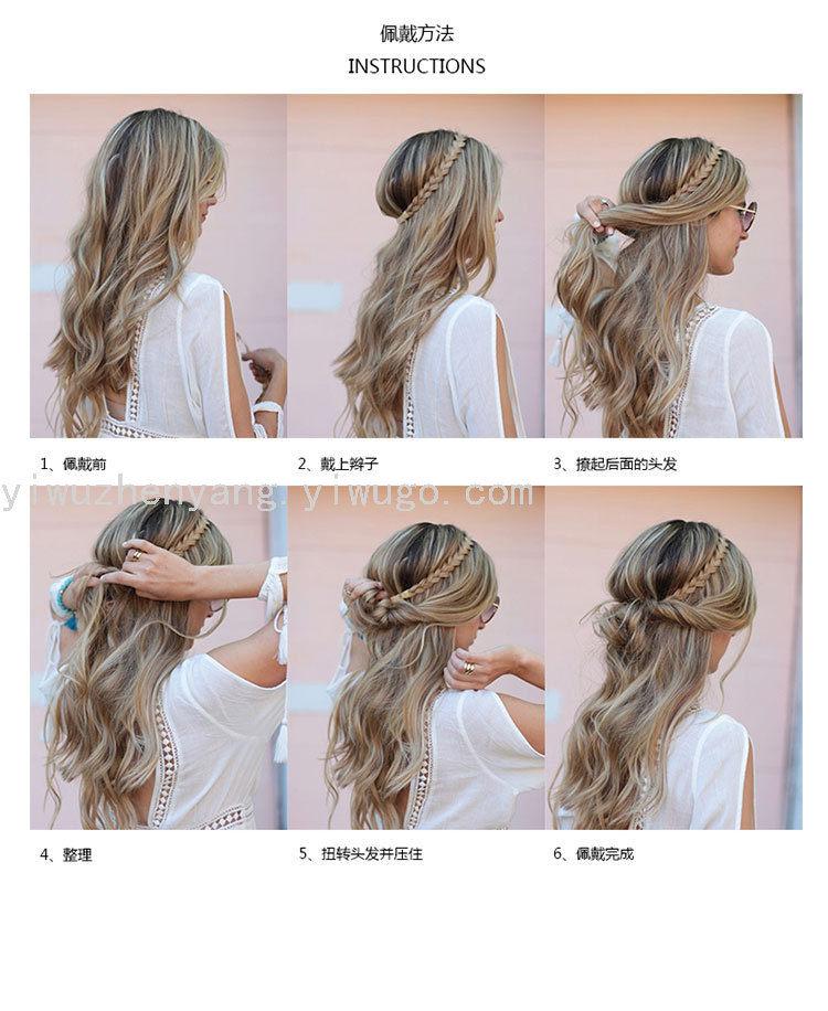 Cross-Border European and American Hand-Woven Five-Strand Braid Two-Strand Twist Headband Hair Band Women's Matte Silk Wig Hair Hoop Cross-Border European and American Hand-Woven Five-Strand Braid Two-Strand Twist Headband Hair Band Women's Matte Silk Wig Hair Hoop