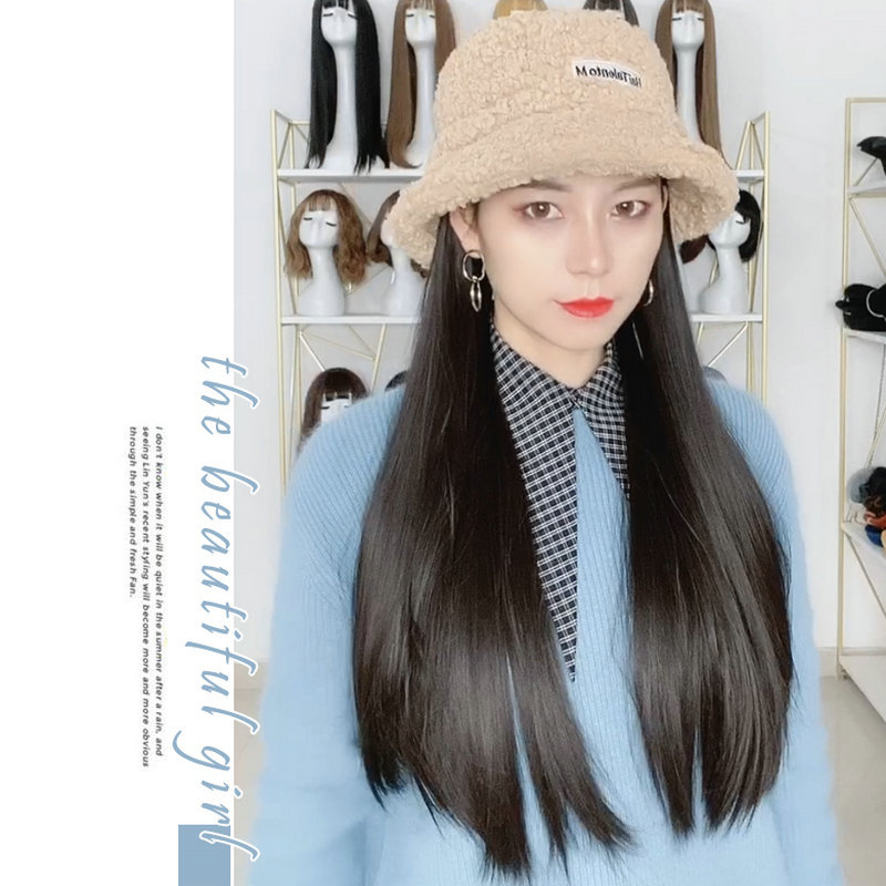 Bucket Hat Wig Hat Integrated Women&#039;s Autumn and Winter Fashion Female Online Influencer Small Curls Long Hair Full-Head Wig Long Curly Hair