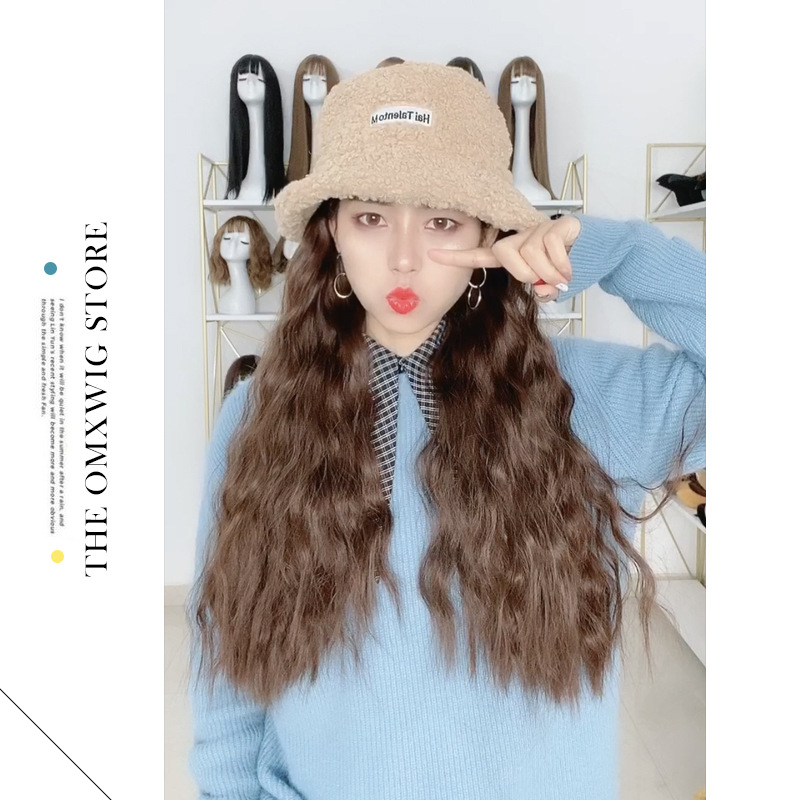 Bucket Hat Wig Hat Integrated Women&#039;s Autumn and Winter Fashion Female Online Influencer Small Curls Long Hair Full-Head Wig Long Curly Hair