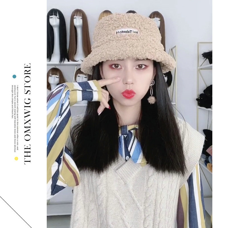 Bucket Hat Wig Hat Integrated Women&#039;s Autumn and Winter Fashion Female Online Influencer Small Curls Long Hair Full-Head Wig Long Curly Hair