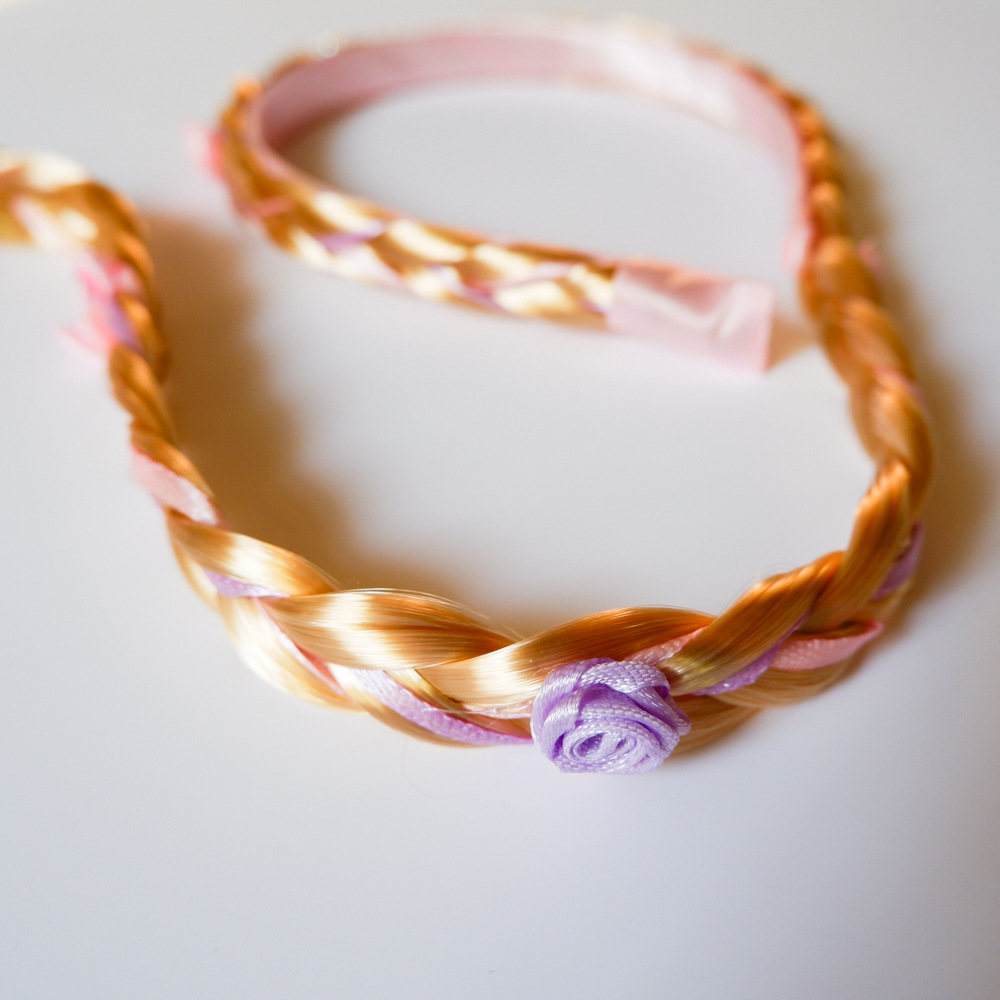 Golden Wig Children's Braid Headband Little Princess Alloy Crown Diamond-Embedded Fairy Tale Style Headband Little Fairy Hair Accessories Golden Wig Children's Braid Headband Little Princess Alloy Crown Diamond-Embedded Fairy Tale Style Headband Little Fairy Hair Accessories