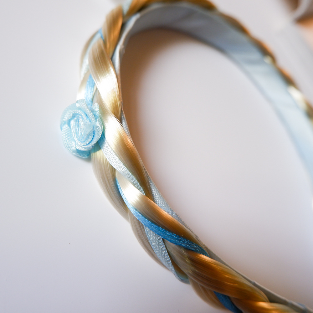 Golden Wig Children's Braid Headband Little Princess Alloy Crown Diamond-Embedded Fairy Tale Style Headband Little Fairy Hair Accessories Golden Wig Children's Braid Headband Little Princess Alloy Crown Diamond-Embedded Fairy Tale Style Headband Little Fairy Hair Accessories