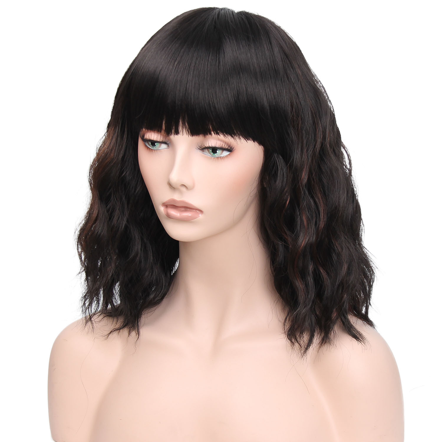 Wig CrossBorder HotSelling Chemical Fiber Wig Female Headgear Black Bangs Short Pear Flower Curly Hair