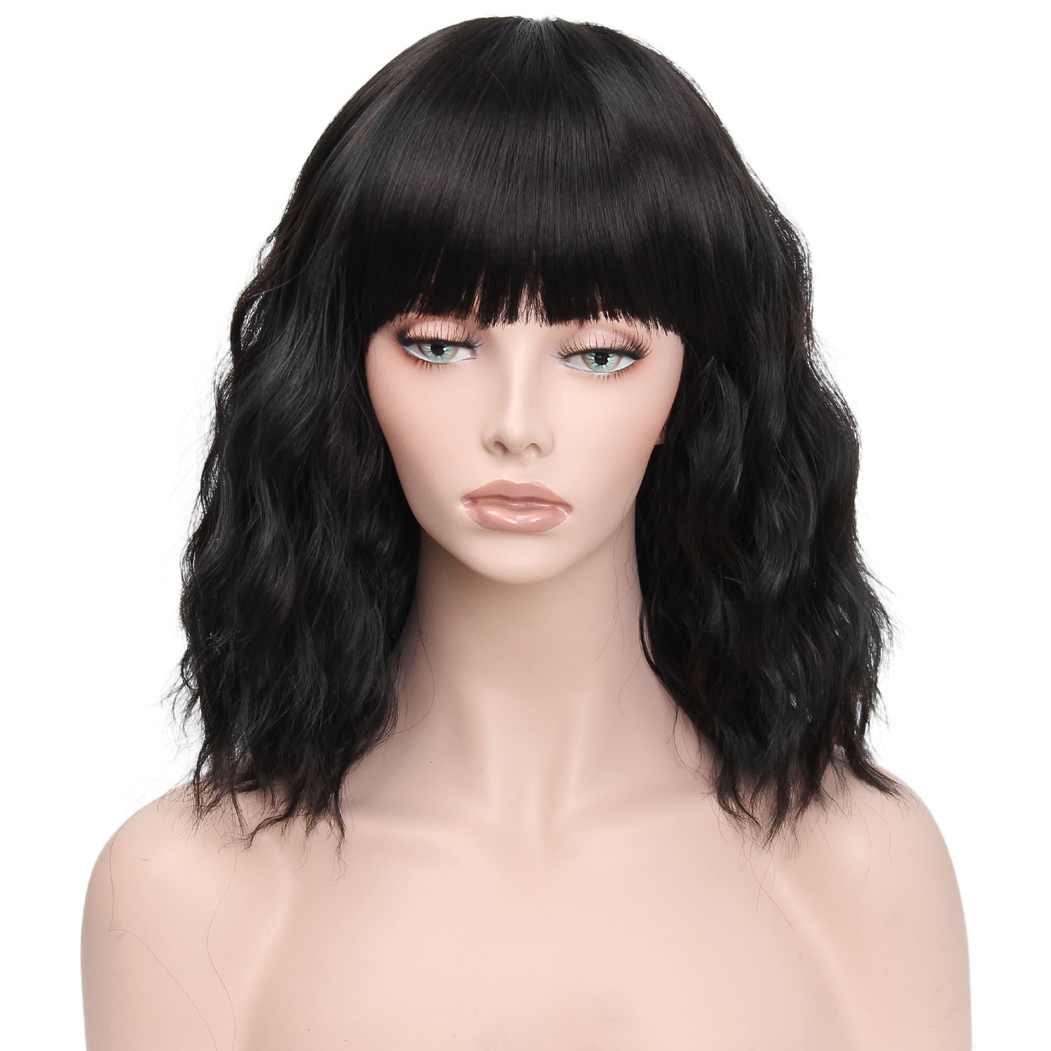 Wig CrossBorder HotSelling Chemical Fiber Wig Female Headgear Black Bangs Short Pear Flower Curly Hair