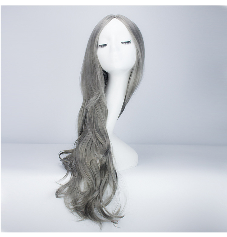 Wholesale European and American Chemical Fiber Wig Female Long Curly Hair Big Wave Center-Parted Bangs Granny Grey Wig Wig Sheath Cos Wholesale European and American Chemical Fiber Wig Female Long Curly Hair Big Wave Center-Parted Bangs Granny Grey Wig Wig Sheath Cos
