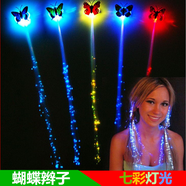 Led Shining Braid Wig Evening Party Atmosphere Cheering Props Fiber Optic Hair Colorful Butterfly Shining Braid