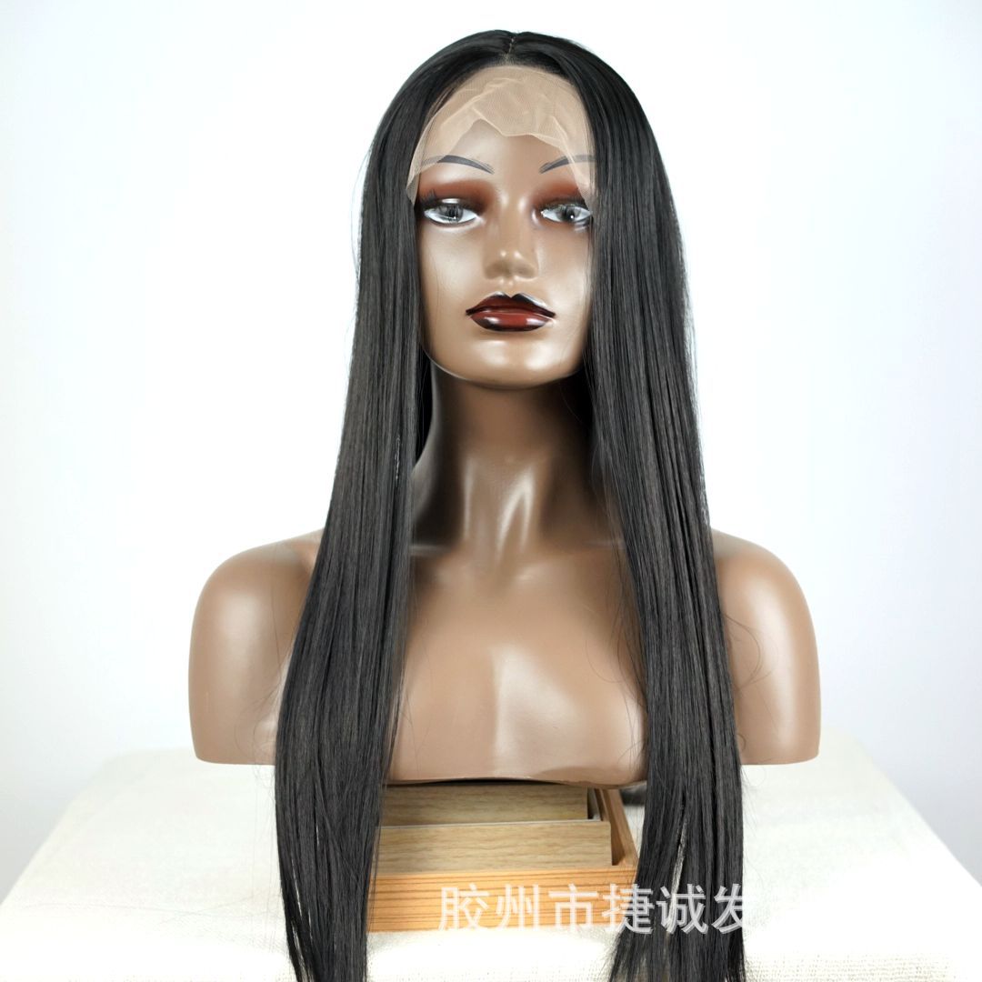 Wig Chemical Fiber Front Lace Wig Wholesale European and American Style Wig Women&#039;s T-Shaped Head Cover Matte High-Temperature Fiber Wig Sheath