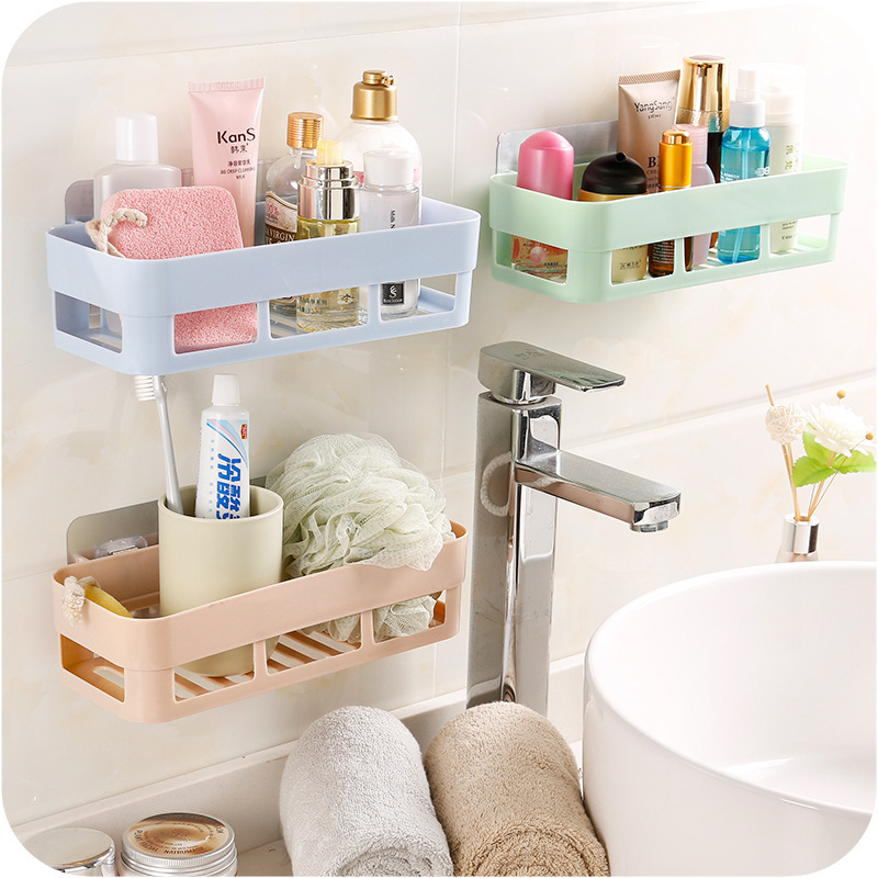 Plain Tracelss Paste Rectangular Storage Rack Wash Utensils Shelf Bathroom Toilet Shelf