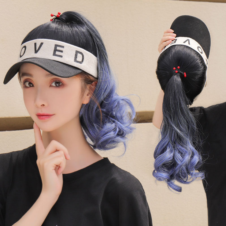 New Gradient High Ponytail False Braids Internet Celebrity Fashion Sun Hat Full-Head Wig New Gradient High Ponytail False Braids Internet Celebrity Fashion Sun Hat Full-Head Wig