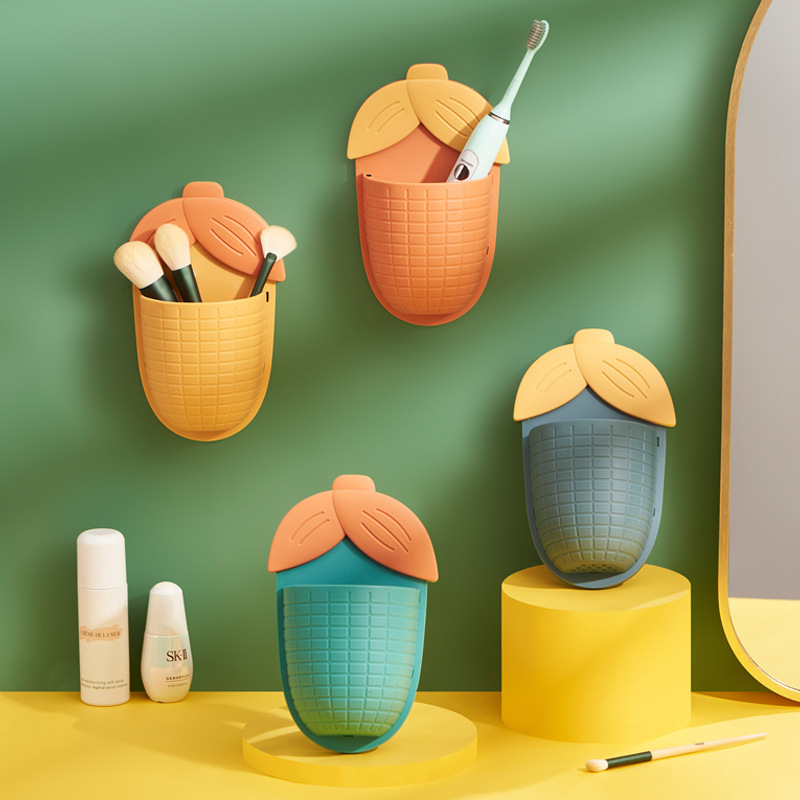 Bathroom Wall Storage Rack Punch-Free Kitchen Storage Shelf Clutter Organizing Shelves Plastic Corn Wall-Mounted Storage Rack