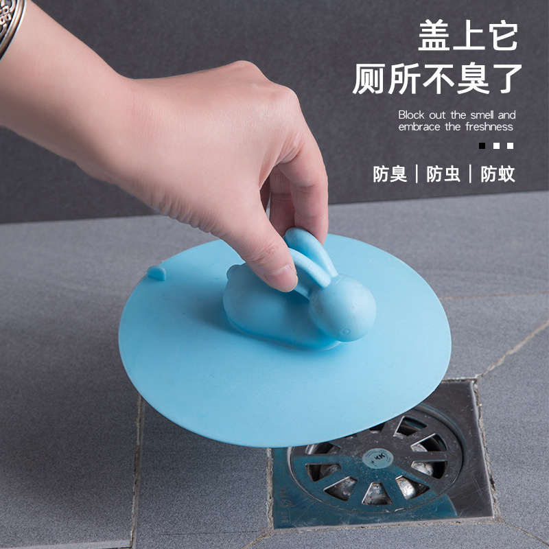 Adorable Rabbit Floor Drain Deodorant Cover round Large Silicone Floor Drain Sink Cover Bathroom Sewer Deodorant Insect Proof Cover