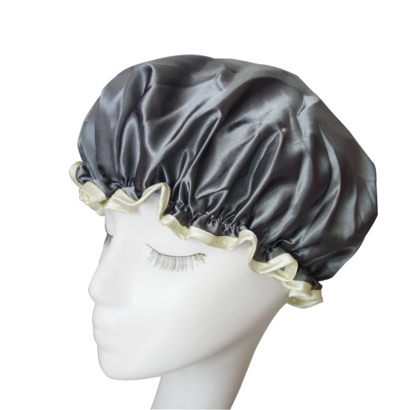 Double layer thickened waterproof satin shower cap wash cap shampoo kitchen anti-fog hat hat