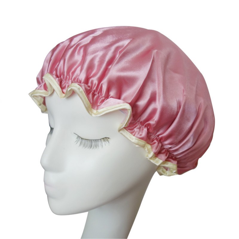Double-Layer Thickened Waterproof Satin Shower Cap Nightcap Shampoo Cap Kitchen Smoke-Proof Hat Pile Cap