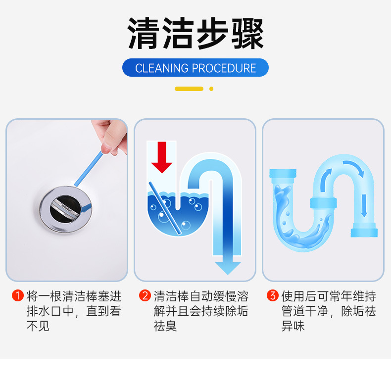 Pipe Cleaning Rod Universal Sewer Scraping Wand Household Water Pipe Floor Drain Strong Decontamination Cleaning Deodorant Stick Artifact