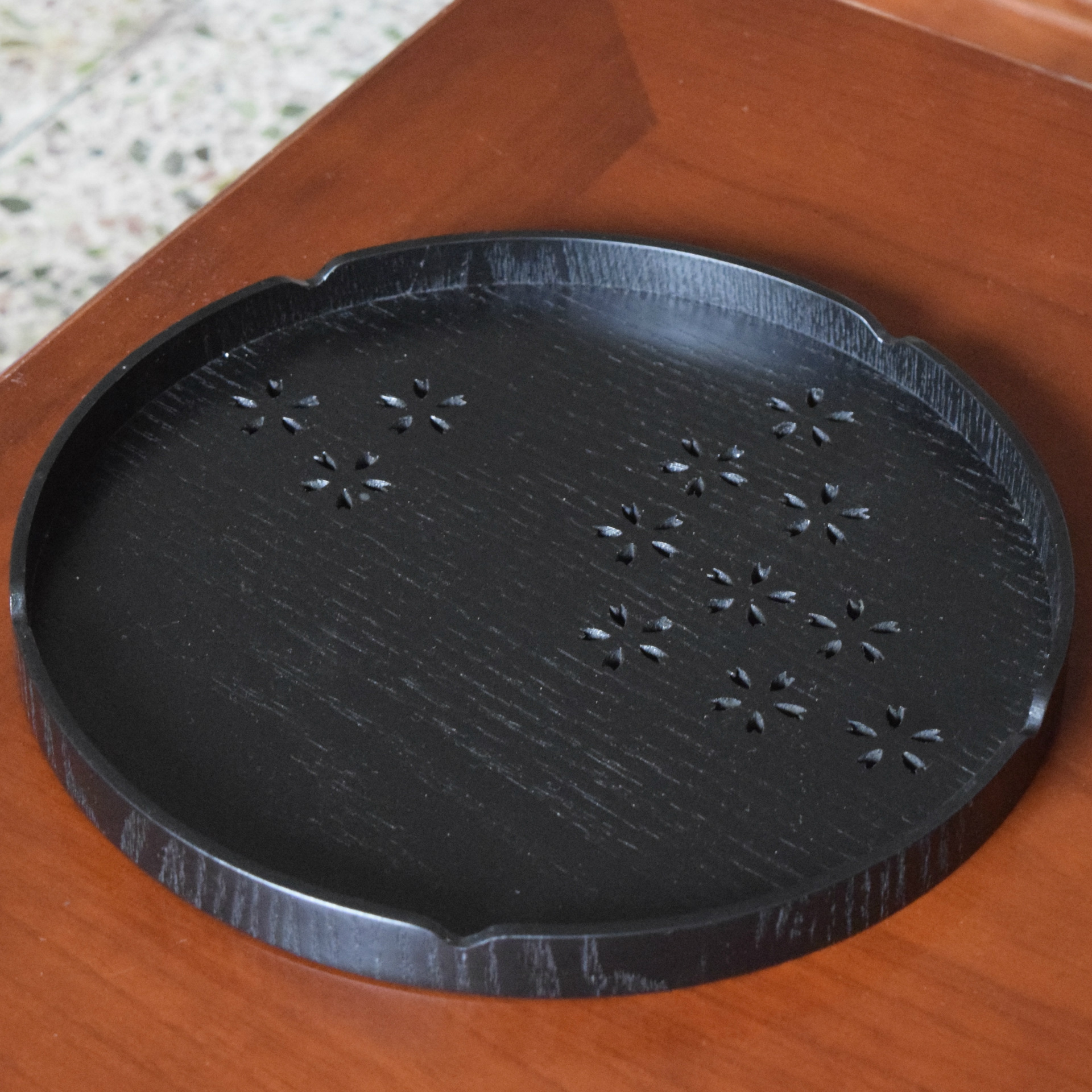 Cherry Blossom Hollow Wood Dish Tea Tray Solid Wood Fruit Dish Hotel Supplies Tray Plate