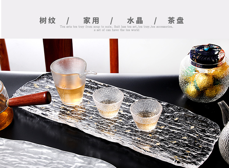Crystal Tree Pattern Glass Large Tea Tray Teapot Tray Hotel Snack Sushi Plate Japanese and Korean Cuisine Plate Tray Crystal Tree Pattern Glass Large Tea Tray Teapot Tray Hotel Snack Sushi Plate Japanese and Korean Cuisine Plate Tray