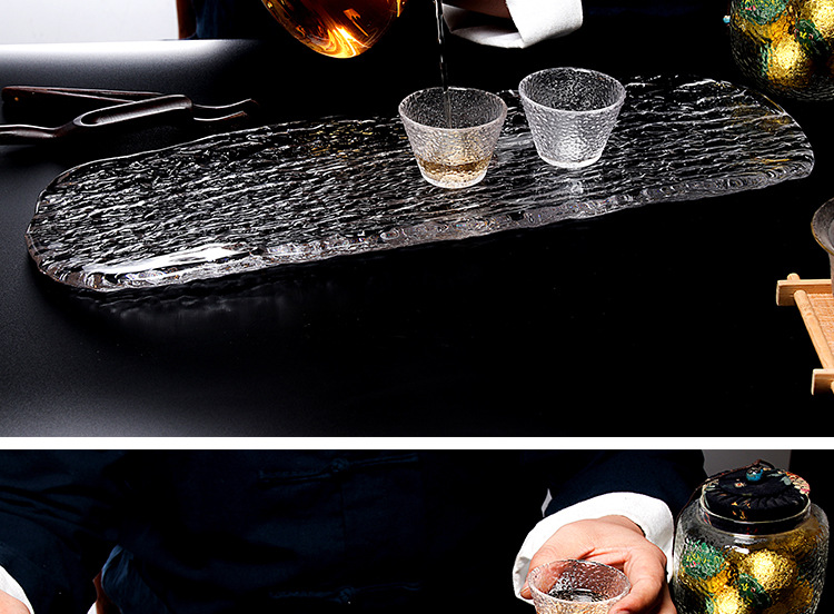 Crystal Tree Pattern Glass Large Tea Tray Teapot Tray Hotel Snack Sushi Plate Japanese and Korean Cuisine Plate Tray Crystal Tree Pattern Glass Large Tea Tray Teapot Tray Hotel Snack Sushi Plate Japanese and Korean Cuisine Plate Tray