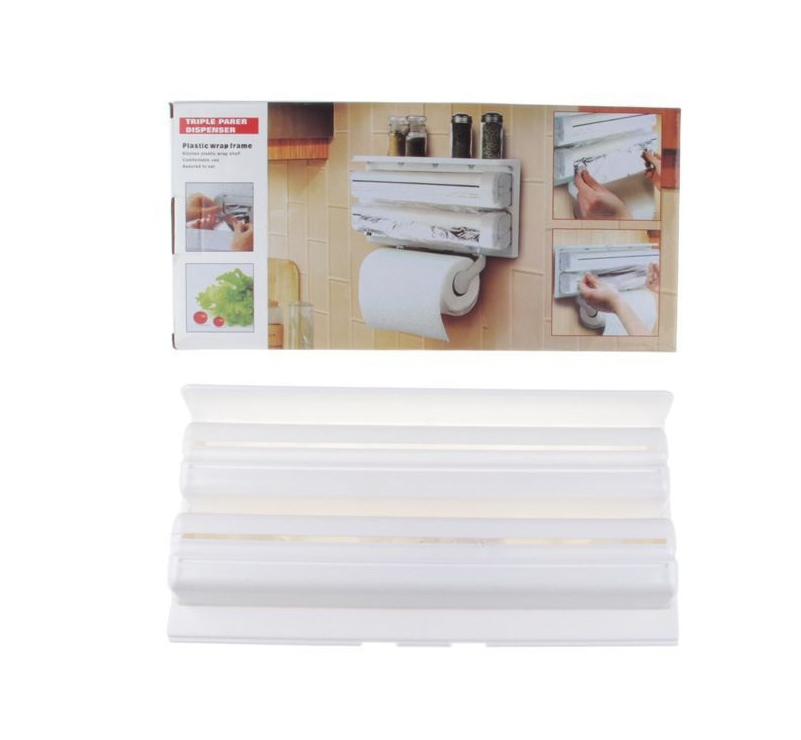 Triple Paper Dispenser Kitchen Tissue Holder Plastic Wrap Rack Triple Paper Dispenser Kitchen Tissue Holder Plastic Wrap Rack
