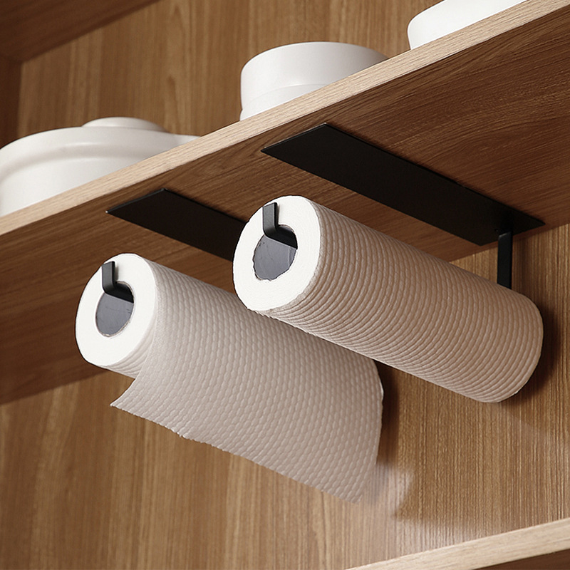 Kitchen Punch Free Storage Rack Cabinet Plastic Wrap Storage Rack Multifunctional Roll Paper Rag Organizing Rack Towel Rack