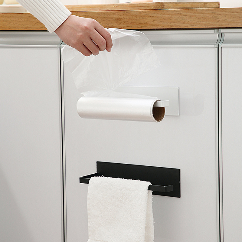 Kitchen Punch Free Storage Rack Cabinet Plastic Wrap Storage Rack Multifunctional Roll Paper Rag Organizing Rack Towel Rack