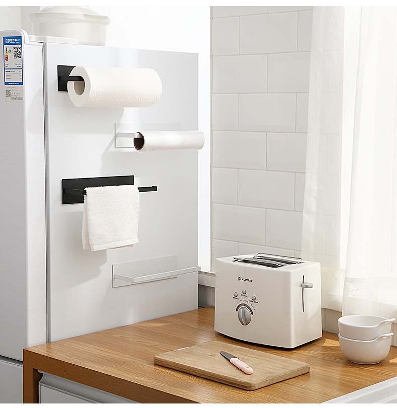 Kitchen Punch Free Storage Rack Cabinet Plastic Wrap Storage Rack Multifunctional Roll Paper Rag Organizing Rack Towel Rack