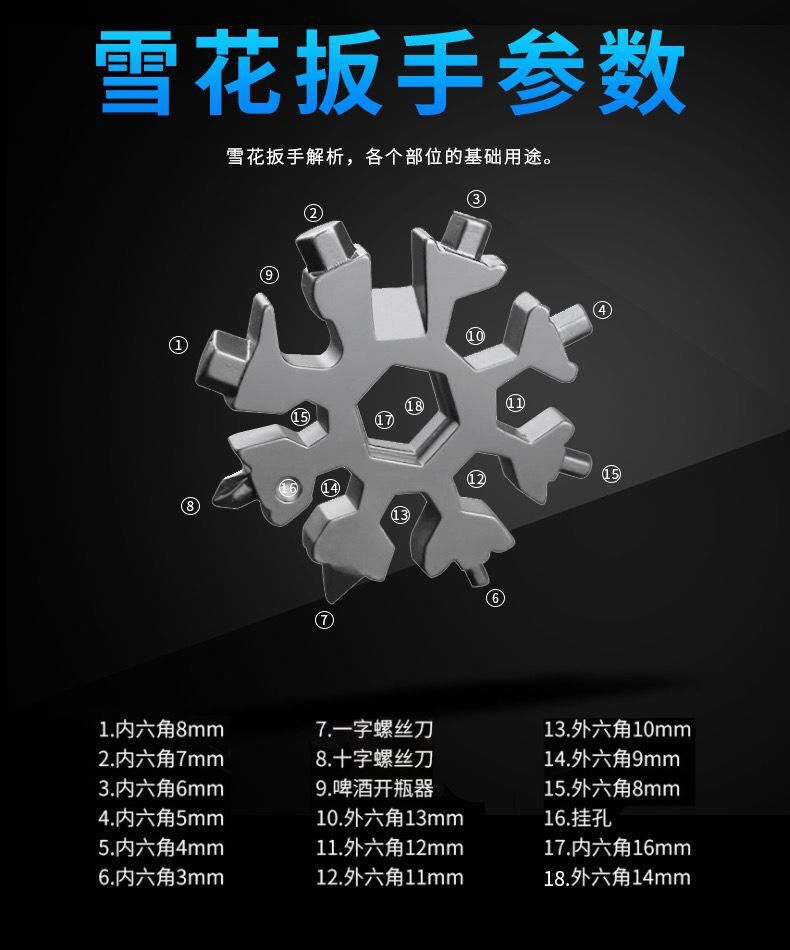 Multifunctional Stainless Steel Tool Card Snowflake Wrench Hexagonal Octagonal Combination Keychain Portable High Carbon Steel Screwdriver Multifunctional Stainless Steel Tool Card Snowflake Wrench Hexagonal Octagonal Combination Keychain Portable High Carbon Steel Screwdriver