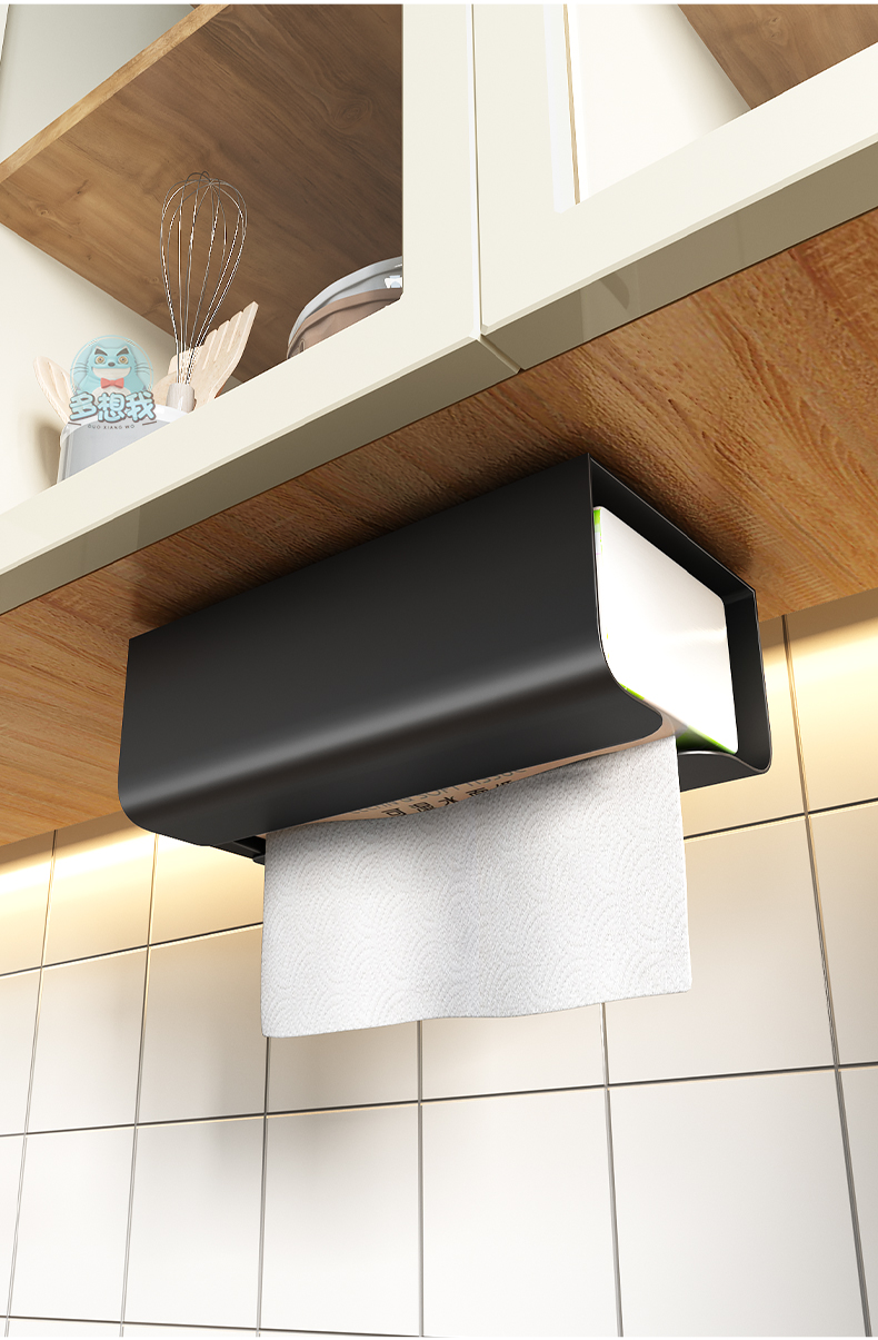 Kitchen Wall-Mounted Iron Tissue Box Hole-Free Net Red Tissue Box Oil Suction Tube Plastic Wrap Storage Multifunctional