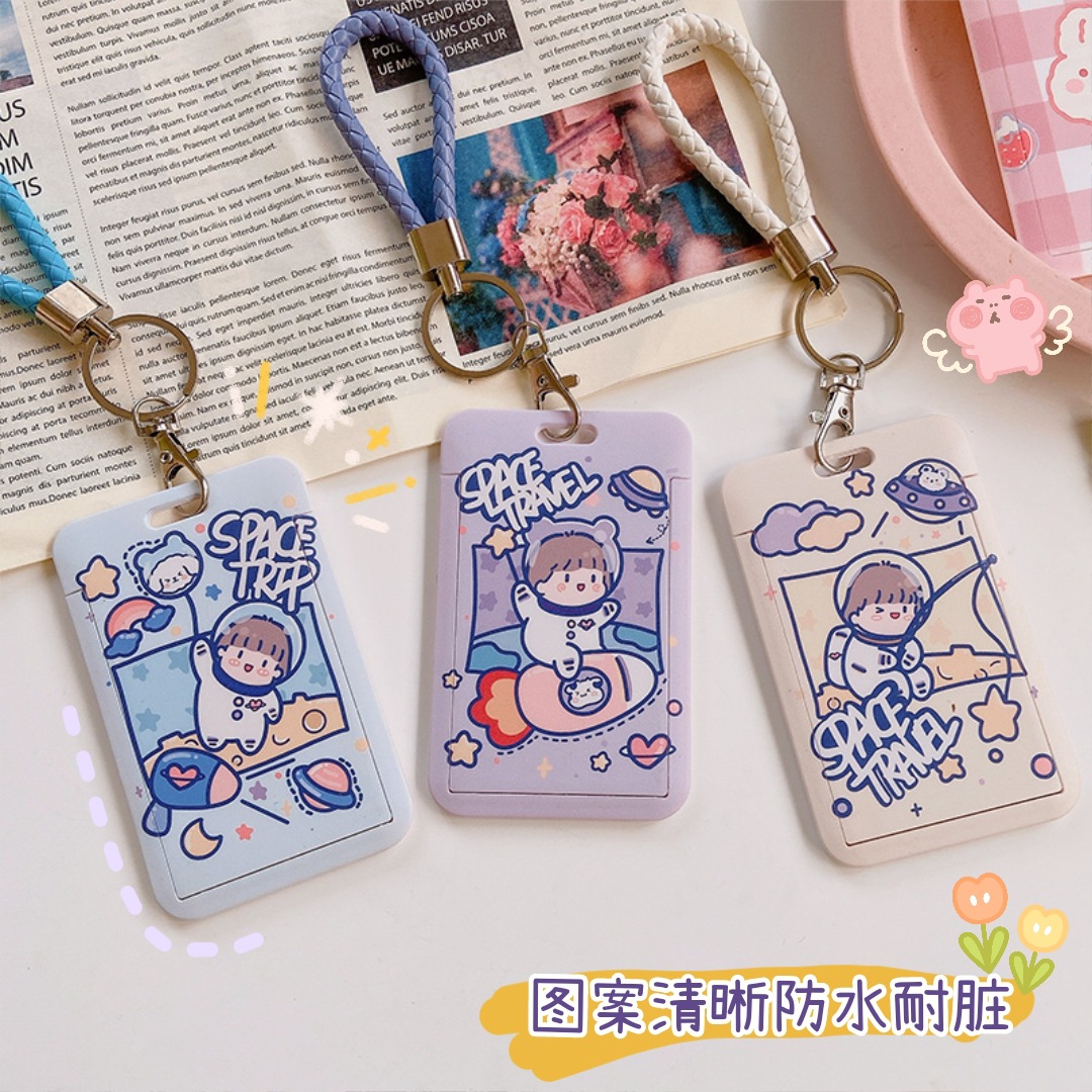 INS Style Student Bus Card Holder Creative Campus Access Control Keychain Card Holder Cartoon Cute Slide Cover Protective Cover