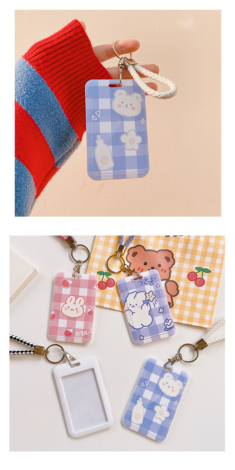 INS Style Student Bus Card Holder Creative Campus Access Control Keychain Card Holder Cartoon Cute Slide Cover Protective Cover