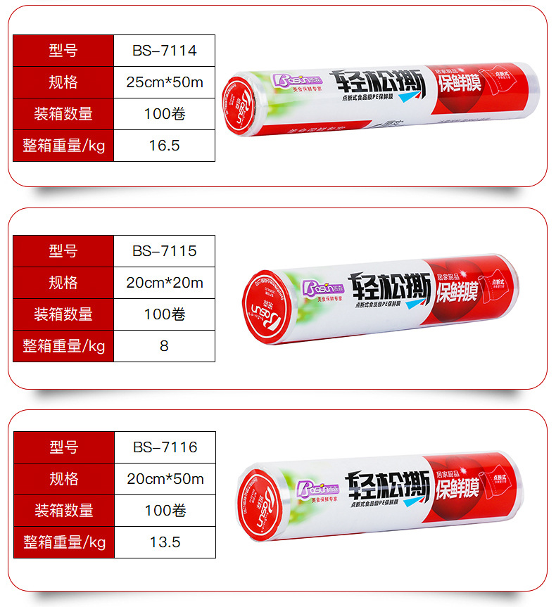 Cutting-Free Breakpoint PE Plastic Wrap Household Food Grade Plastic Wrap Disposable Vegetable and Fruit Preservative Film Large Roll