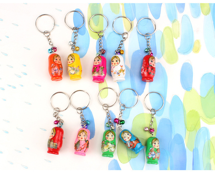 Wooden Russian Matryoshka Doll Mobile Phone Charm Keychain Pendant 12 PCs Per Card Early Childhood Educational Toys Factory Wholesale
