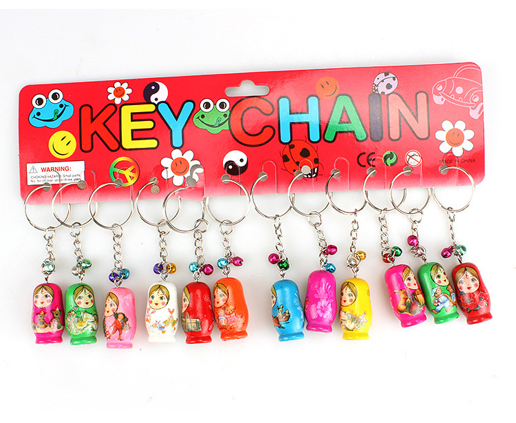 Wooden Russian Matryoshka Doll Mobile Phone Charm Keychain Pendant 12 PCs Per Card Early Childhood Educational Toys Factory Wholesale