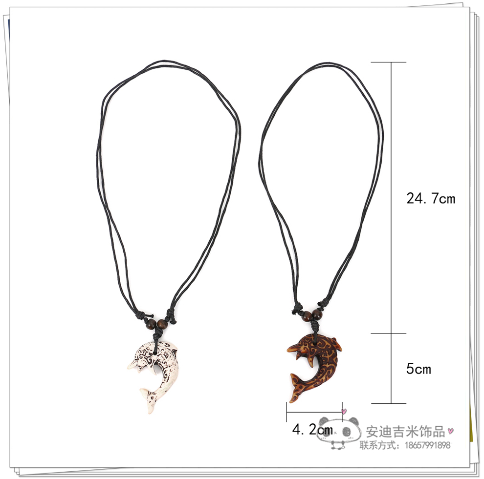 Factory Direct Sales Dolphin Necklace Pendant Men's Imitation Bone Carving Wooden Bead Hang Rope Scenic Spot Travel Commemorative Ornament Wholesale Factory Direct Sales Dolphin Necklace Pendant Men's Imitation Bone Carving Wooden Bead Hang Rope Scenic Spot Travel Commemorative Ornament Wholesale