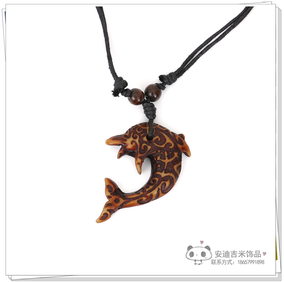Factory Direct Sales Dolphin Necklace Pendant Men's Imitation Bone Carving Wooden Bead Hang Rope Scenic Spot Travel Commemorative Ornament Wholesale Factory Direct Sales Dolphin Necklace Pendant Men's Imitation Bone Carving Wooden Bead Hang Rope Scenic Spot Travel Commemorative Ornament Wholesale