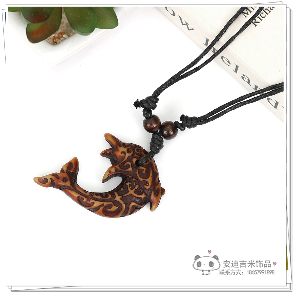 Factory Direct Sales Dolphin Necklace Pendant Men's Imitation Bone Carving Wooden Bead Hang Rope Scenic Spot Travel Commemorative Ornament Wholesale Factory Direct Sales Dolphin Necklace Pendant Men's Imitation Bone Carving Wooden Bead Hang Rope Scenic Spot Travel Commemorative Ornament Wholesale